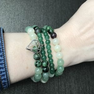 Mala 108 perles Aventurine Verte, jade de chine et rubis zoïsite
