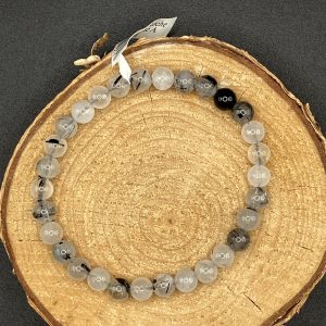 Bracelet perle 6mm Cristal de Roche et Tormaline