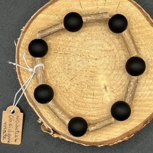 Bracelet en Noisetier, Obsidienne noire mate 12mm