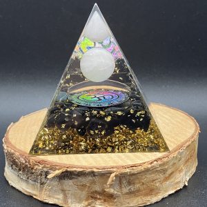 Orgonite 60mm - Om - quartz rose et obsidienne noire