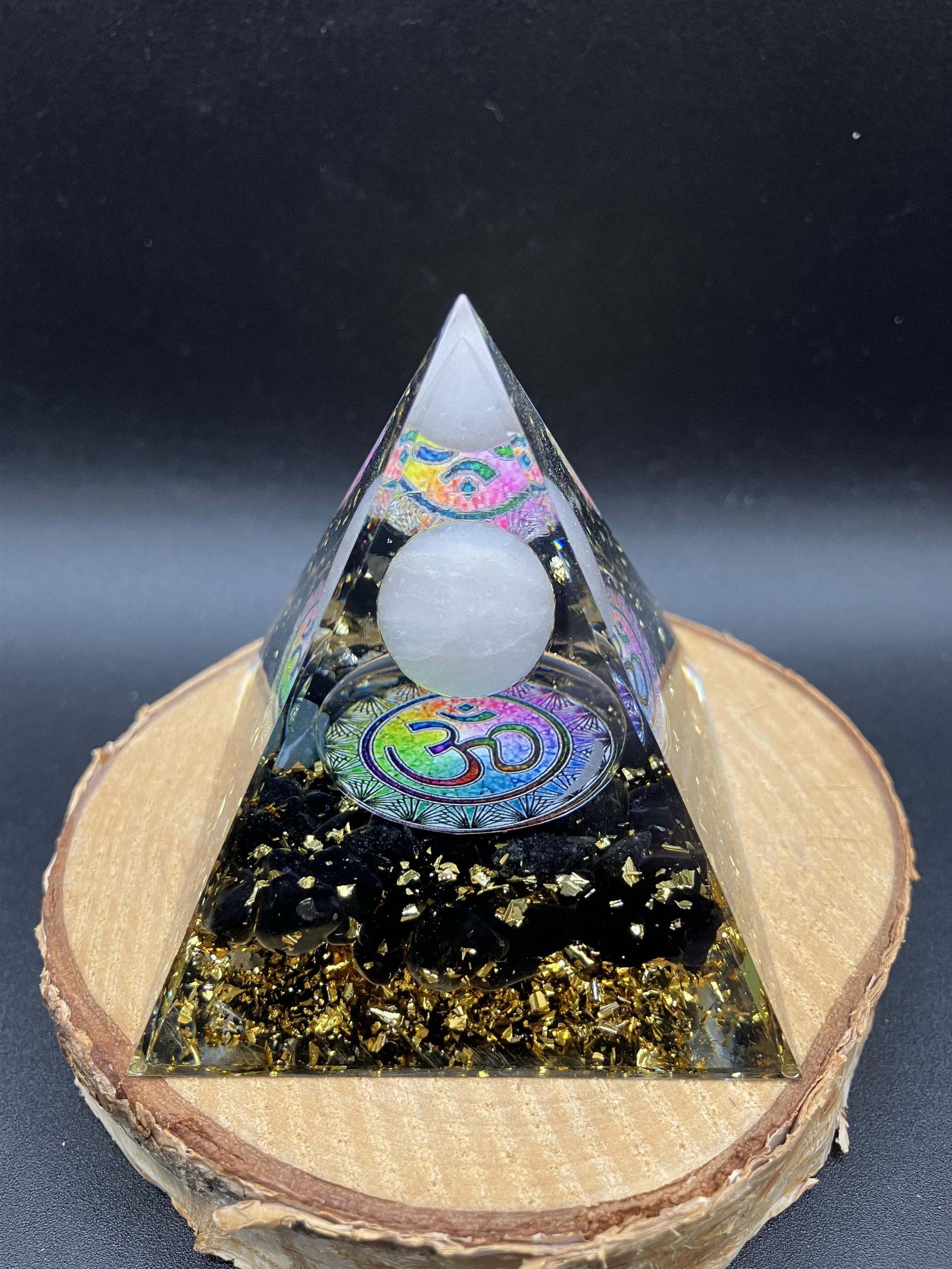 Orgonite 60mm - Om - quartz rose et obsidienne noire – Image 2