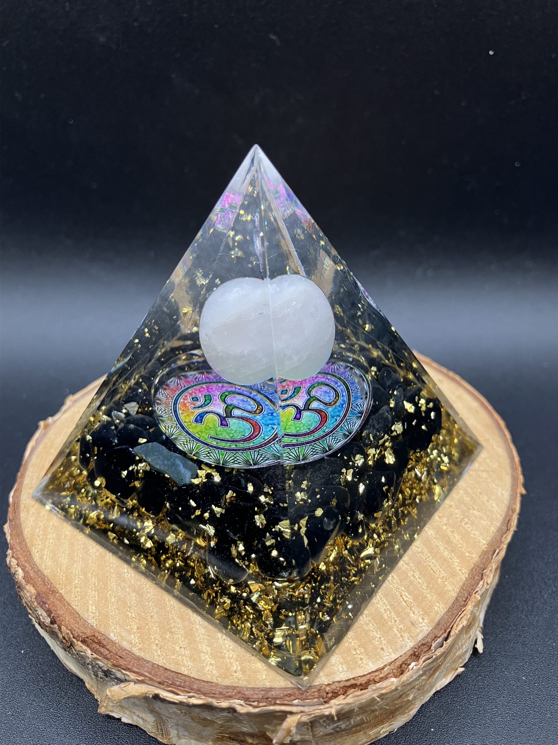 Orgonite 60mm - Om - quartz rose et obsidienne noire – Image 3