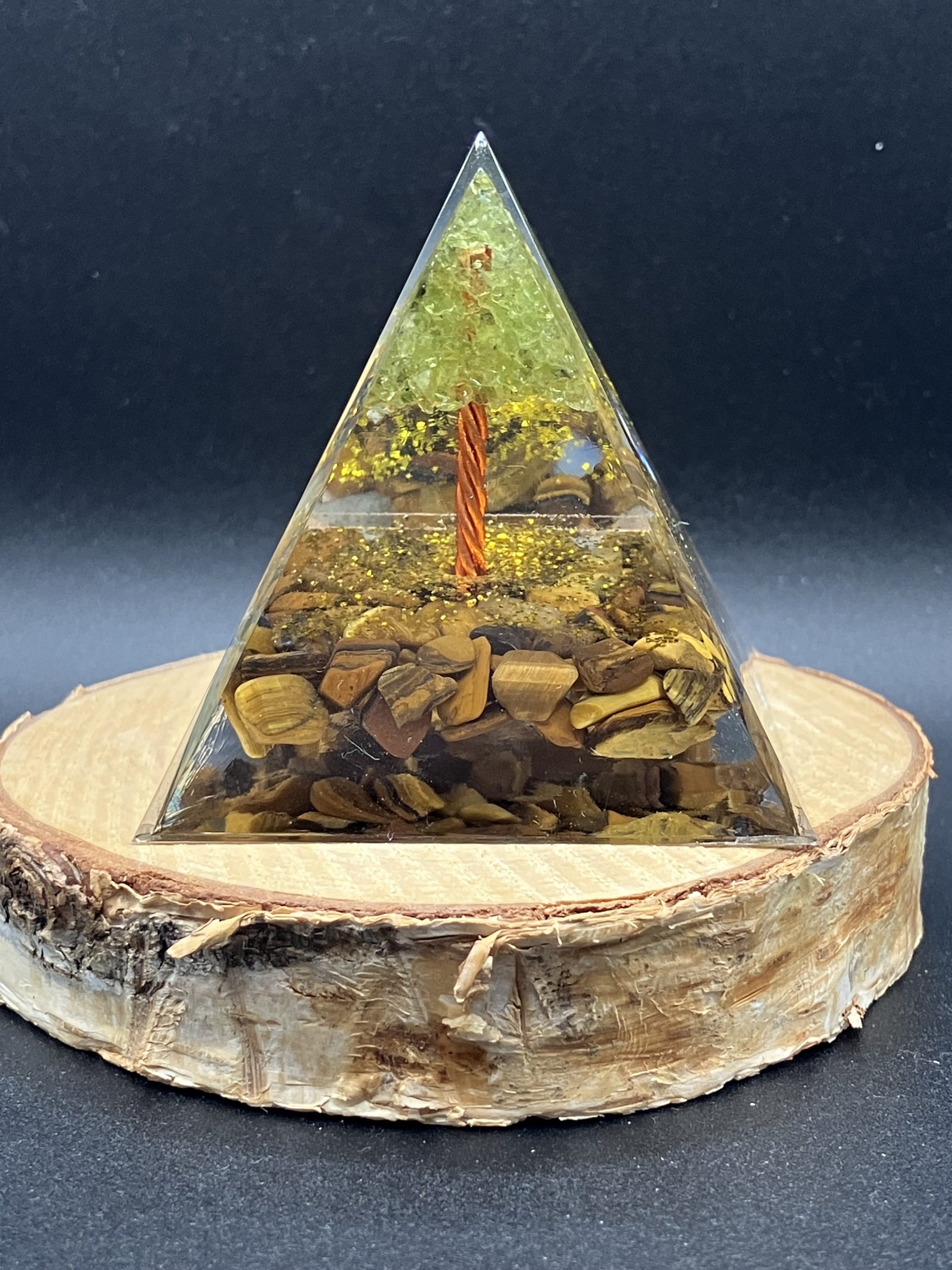 Orgonite 60mm - Arbre aventurine verte et Oeil de tigre