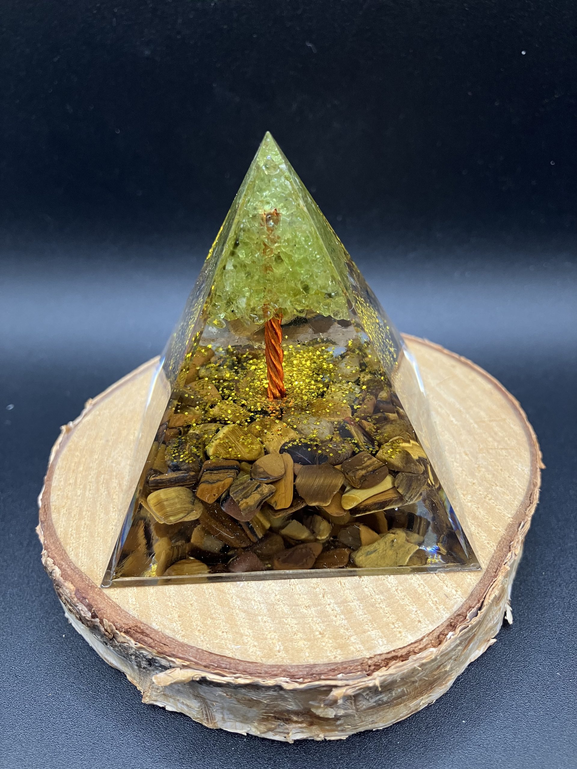 Orgonite 60mm - Arbre aventurine verte et Oeil de tigre – Image 2