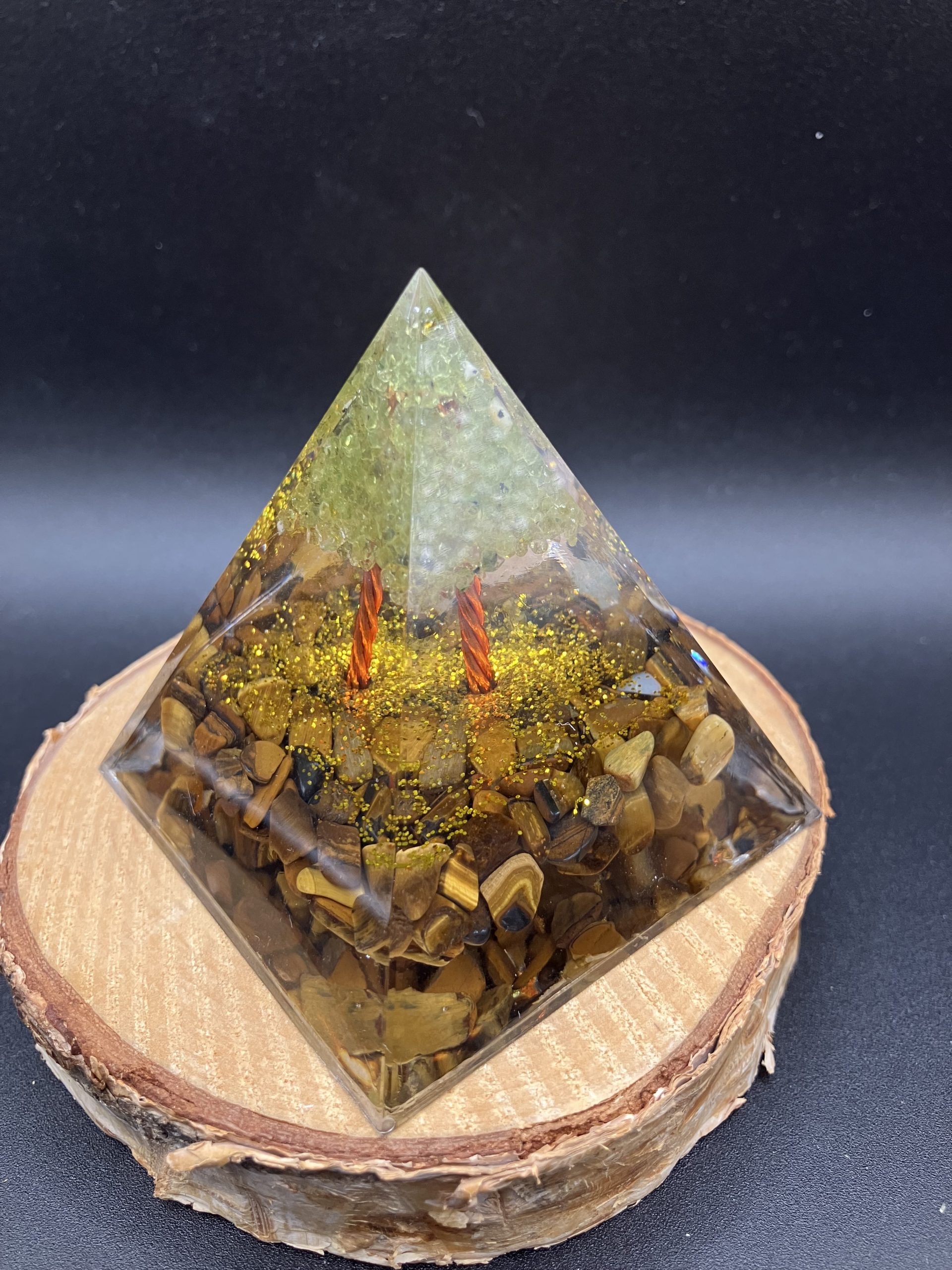 Orgonite 60mm - Arbre aventurine verte et Oeil de tigre – Image 3