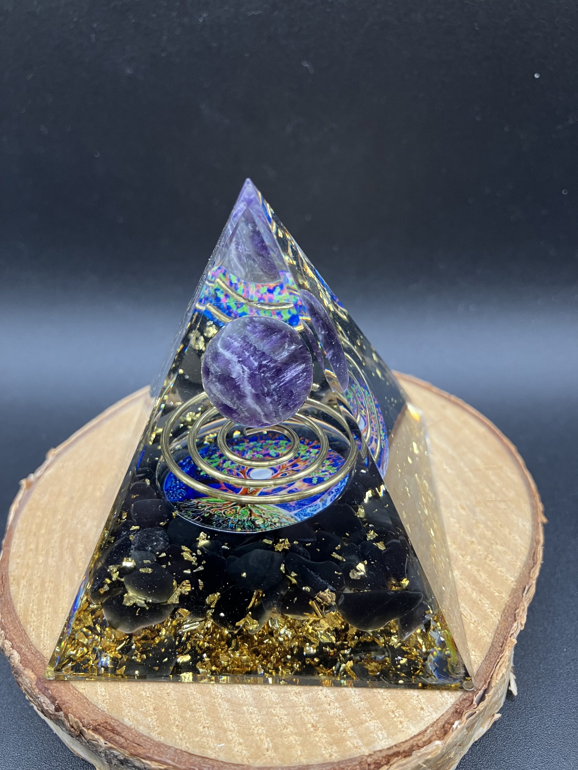 Orgonite 60mm - Arbre de vie - Améthyste et Obsidienne Noire – Image 2