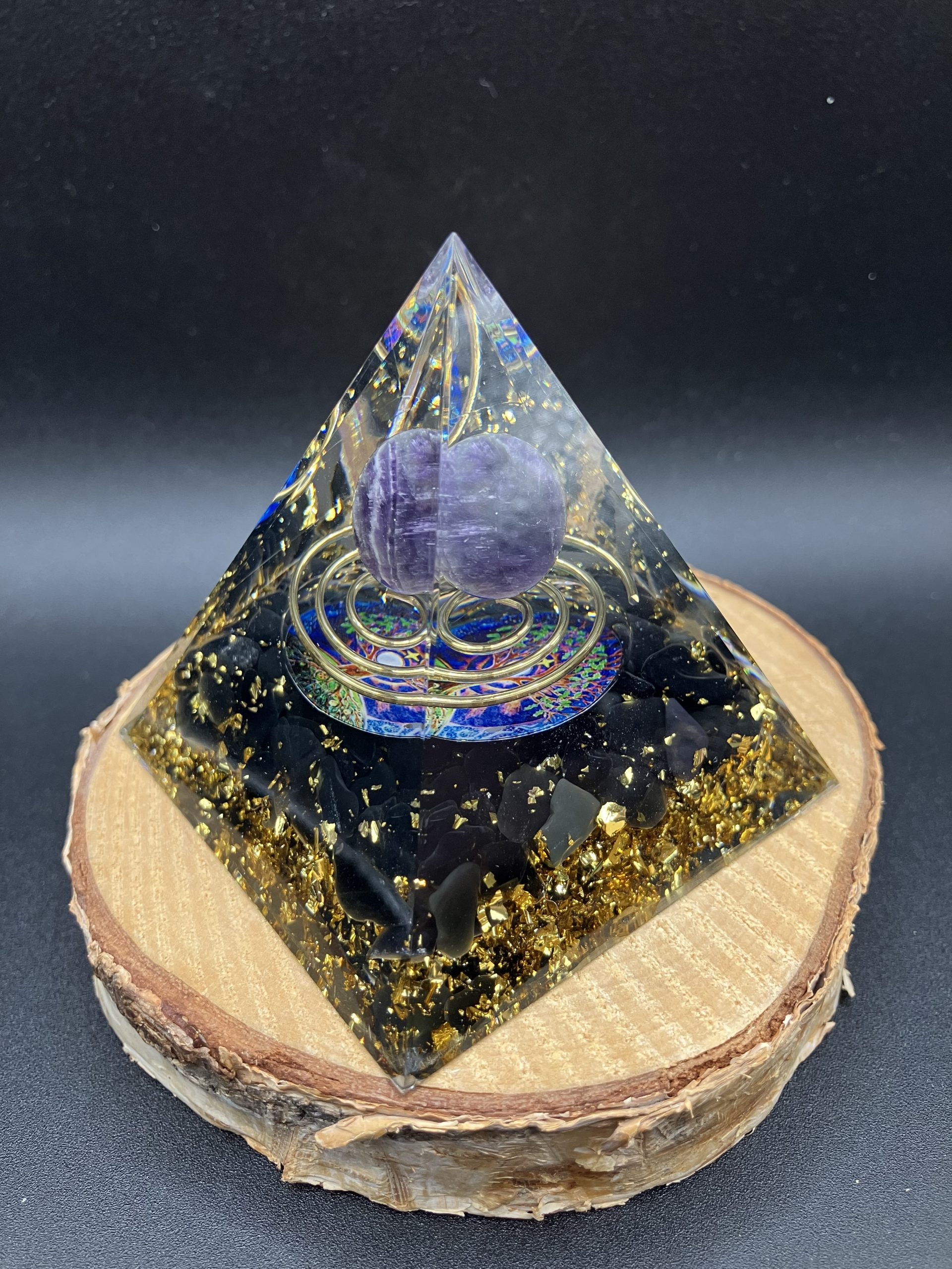 Orgonite 60mm - Arbre de vie - Améthyste et Obsidienne Noire – Image 3
