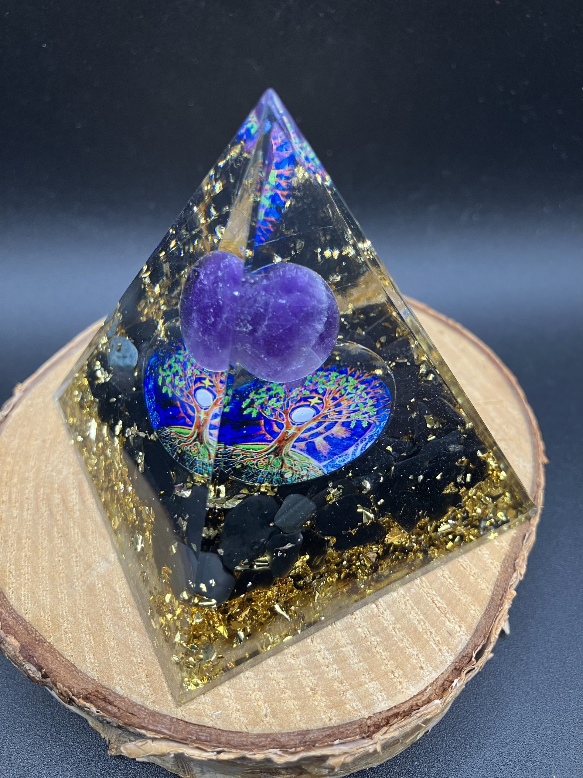 Orgonite 60mm - Arbre de vie spirale - Améthyste et Obsidienne Noire – Image 3