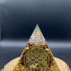 Orgonite 60mm - Fleur de vie étoile - cristal de roche et Œil de tigre