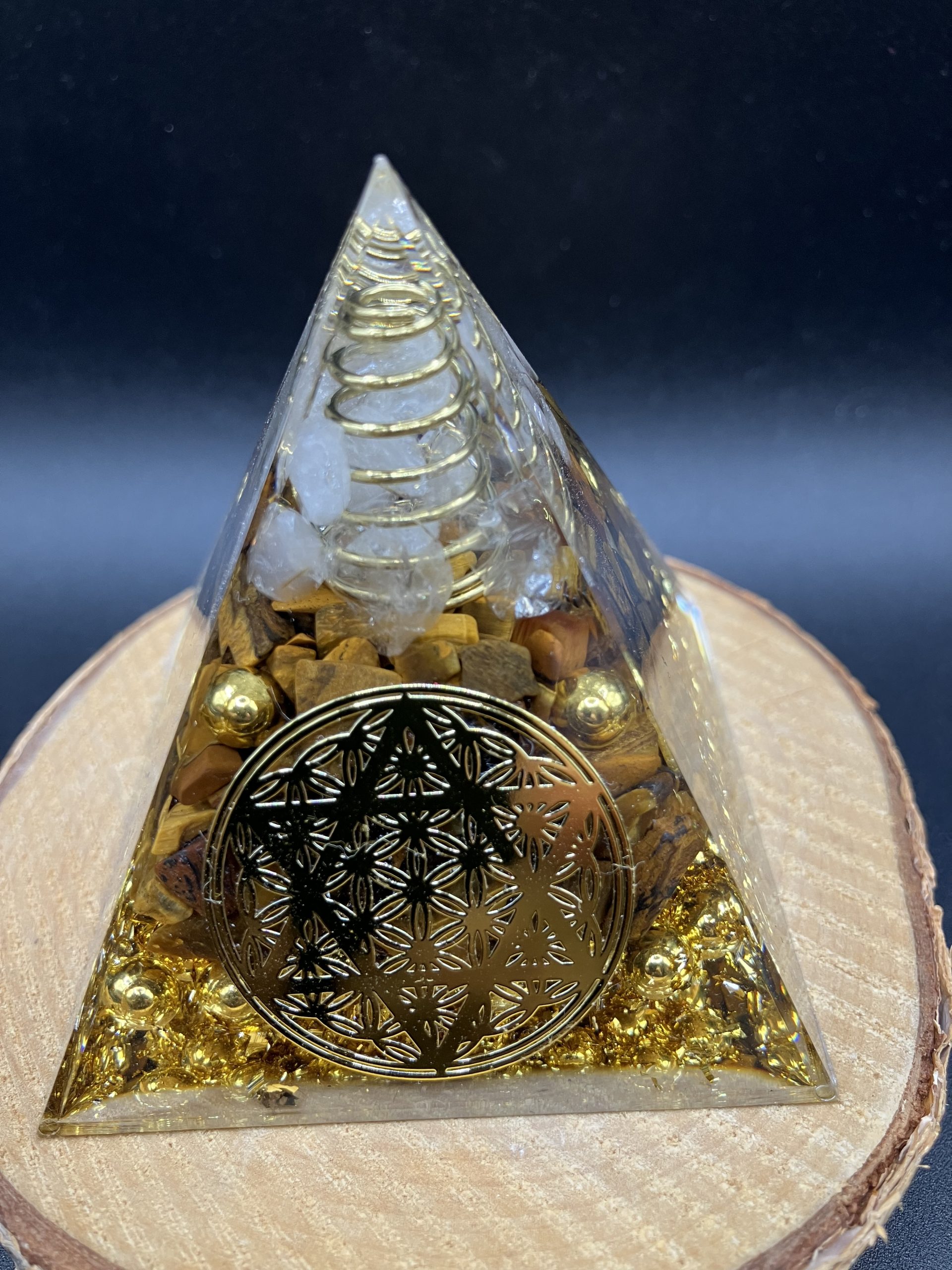 Orgonite 60mm - Fleur de vie étoile - cristal de roche et Œil de tigre – Image 2