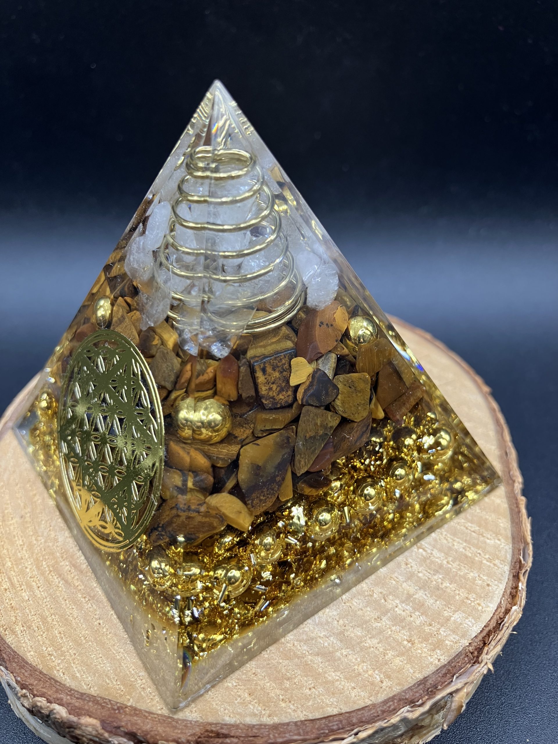 Orgonite 60mm - Fleur de vie étoile - cristal de roche et Œil de tigre – Image 3