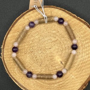 Bracelet en Noisetier, Lépidolte 6mm et quartz rose 4mm