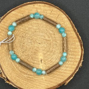 Bracelet en Noisetier, Amazonite USA 6mm et Amazonite du pérou 4mm