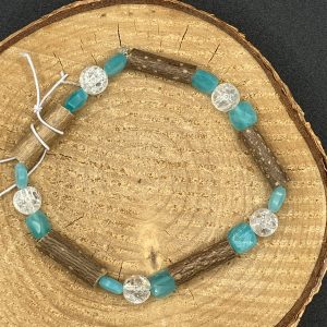 Bracelet en Noisetier, Amazonite carré et cristal de roche craquelé