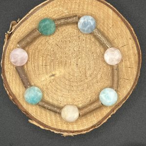 Bracelet en Noisetier, aigue marine, kunzite et amazonite