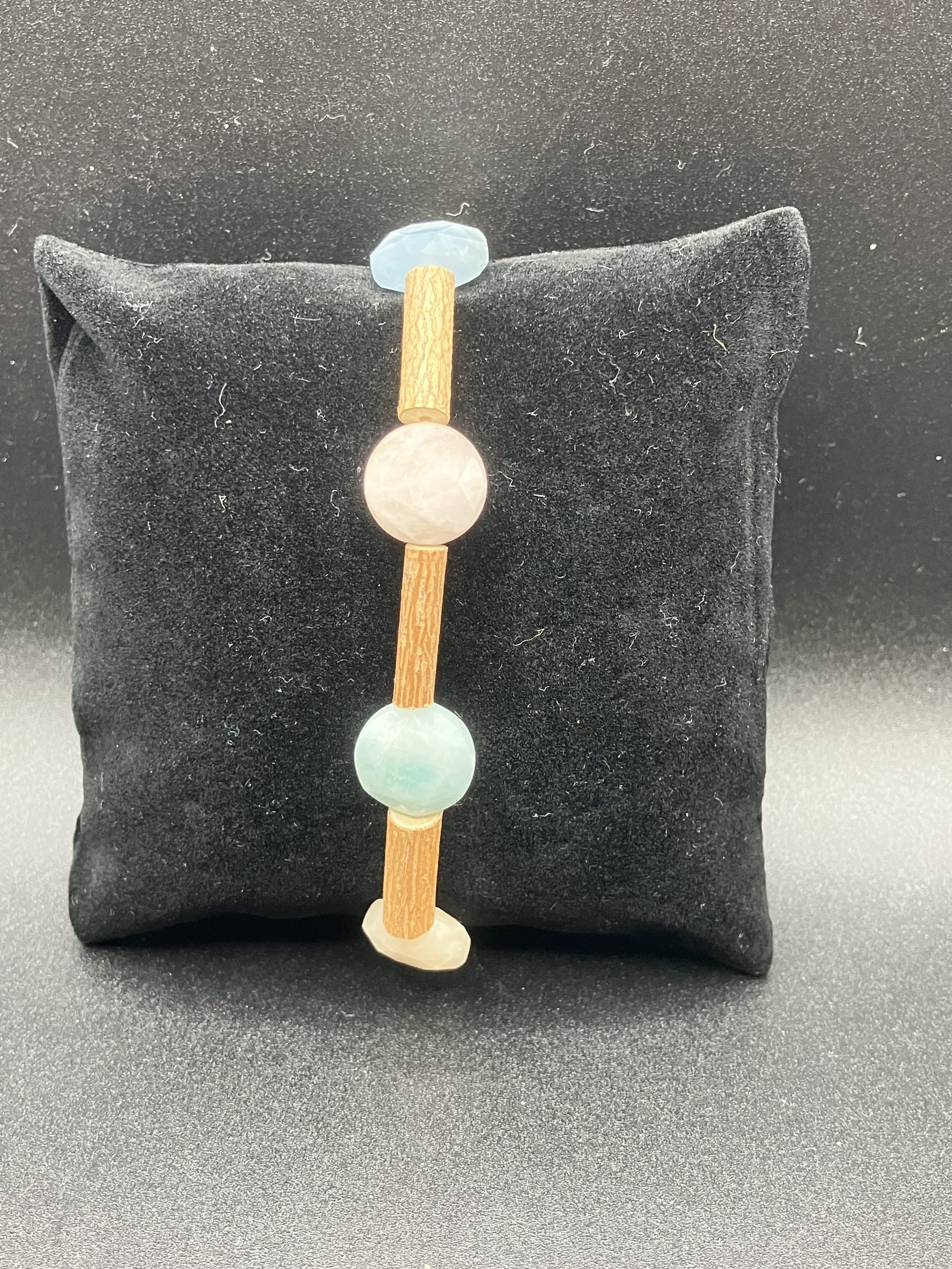 Bracelet en Noisetier, aigue marine, kunzite et amazonite – Image 2