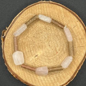 Bracelet en Noisetier et quartz rose